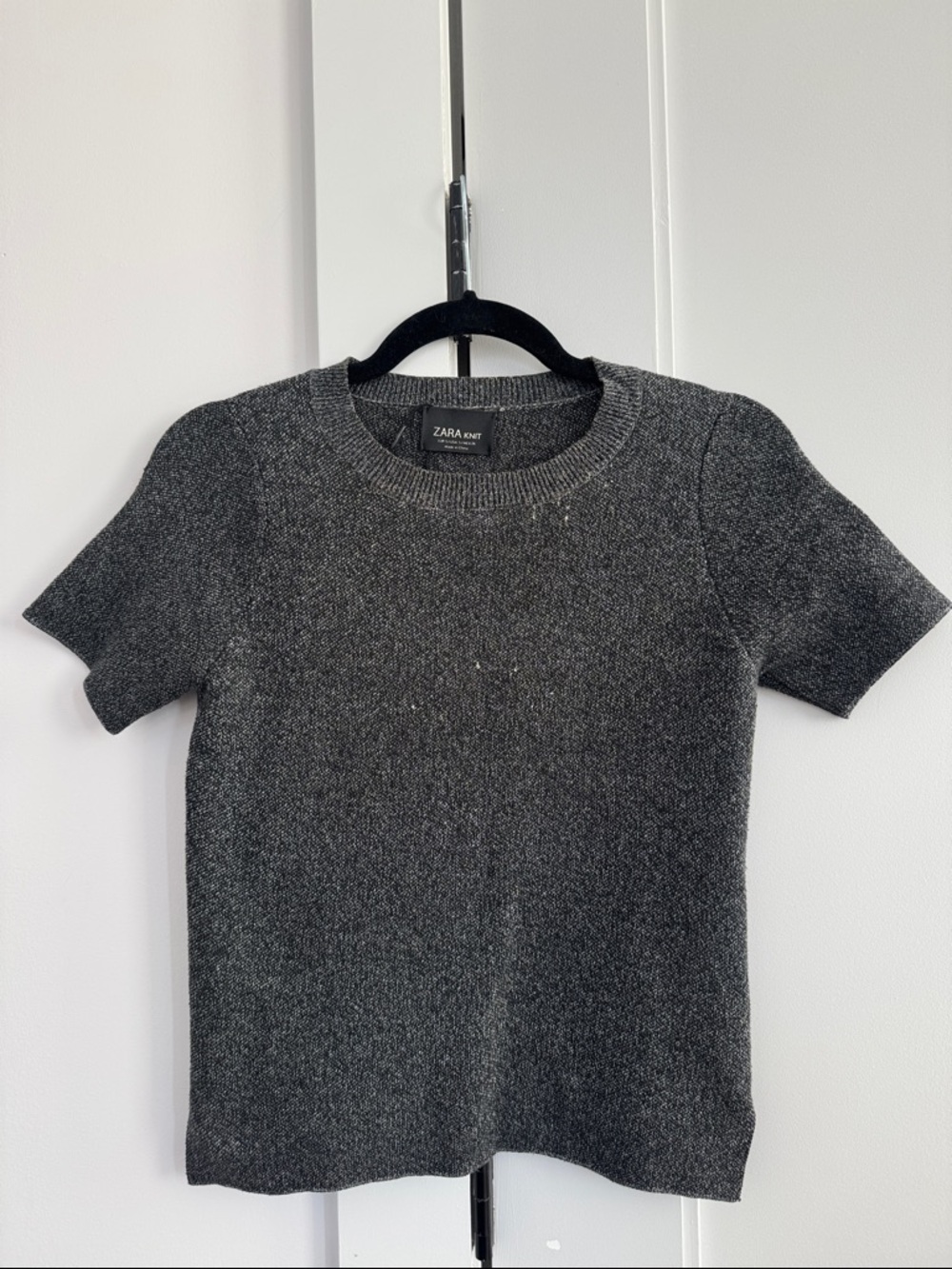 Zara Short Sleeve Crewneck Knit Top - Charcoal